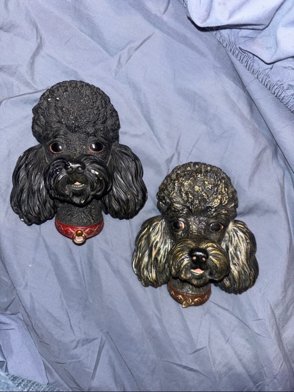 Vintage Pair Bossons Chalkware Poodle Dog Head Wall Masks England 1960s-70s